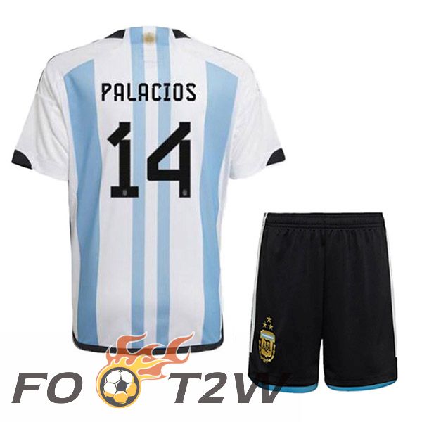 Maillot Foot Equipe De Argentine (PALACIOS 14) 3 Stars Enfant Domicile Bleu Blanc 2022/2023