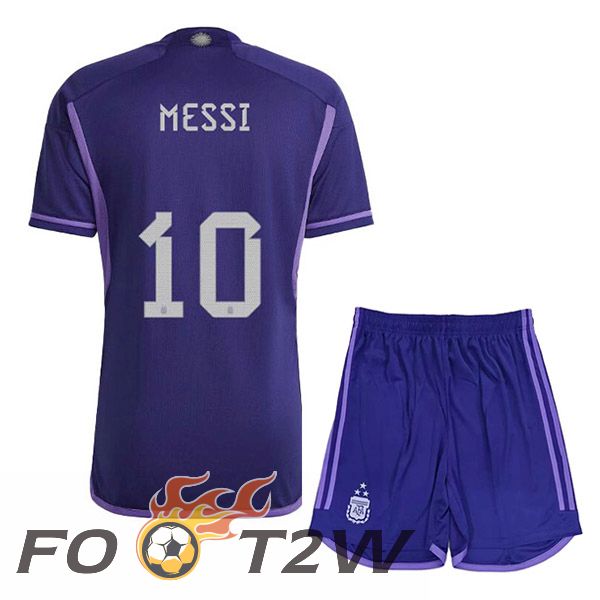 Maillot Foot Equipe De Argentine (MESSI 10) 3 Stars Enfant Exterieur Pourpre 2022/2023