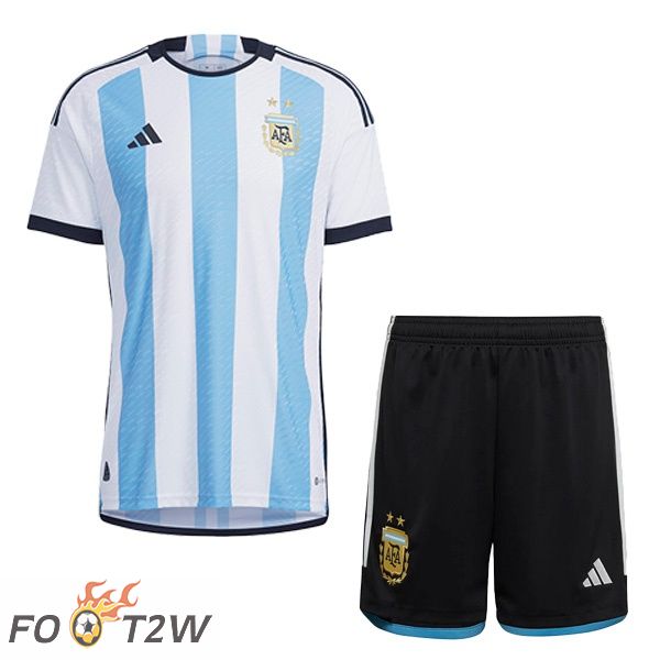 Maillot Foot Equipe de Argentine Enfant Domicile Bleu Blanc Coupe du monde 2022