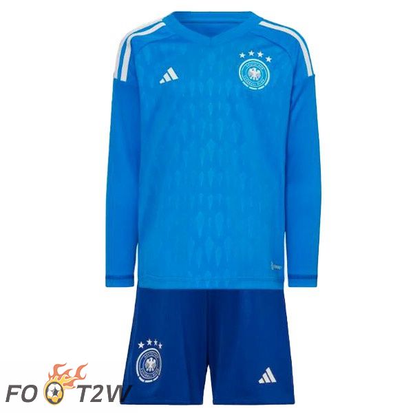 Maillot Allemagne Enfant Gardien de but Manche longue Bleu Coupe du monde 2022