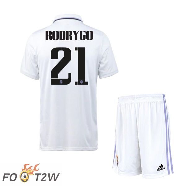 Maillot de Foot Real Madrid (Rodrygo 21) Enfant Domicile Blanc 2022/2023