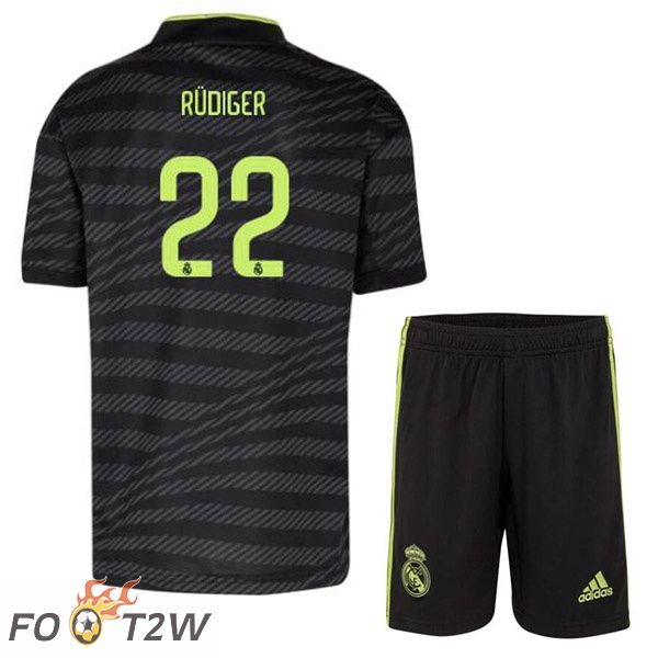 Maillot Foot Real Madrid (Rüdiger 22) Enfant Third Noir 2022/2023