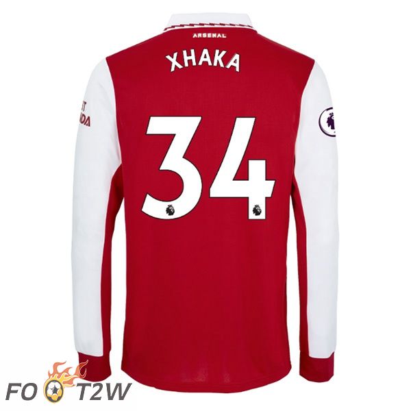 Maillot de Foot Arsenal (XHAKA 34) Domicile Manche Longue Rouge Blanc 2022/2023