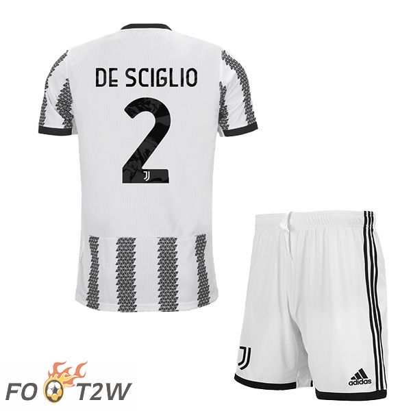 Maillot de Foot Juventus (DE SCIGLIO 2) Enfant Domicile Blanc Noir 2022/2023