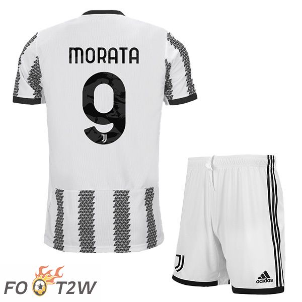 Maillot de Foot Juventus (MORATA 9) Enfant Domicile Blanc Noir 2022/2023