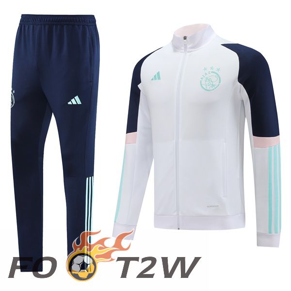 Ensemble Veste Survetement De Foot AFC Ajax Blanc 2023/2024