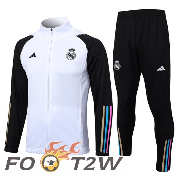 Ensemble Veste Survetement De Foot Real Madrid Blanc Noir 2023/2024