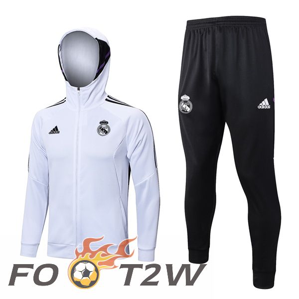 Ensemble Survetement Veste A Capuche Real Madrid Blanc 2023/2024