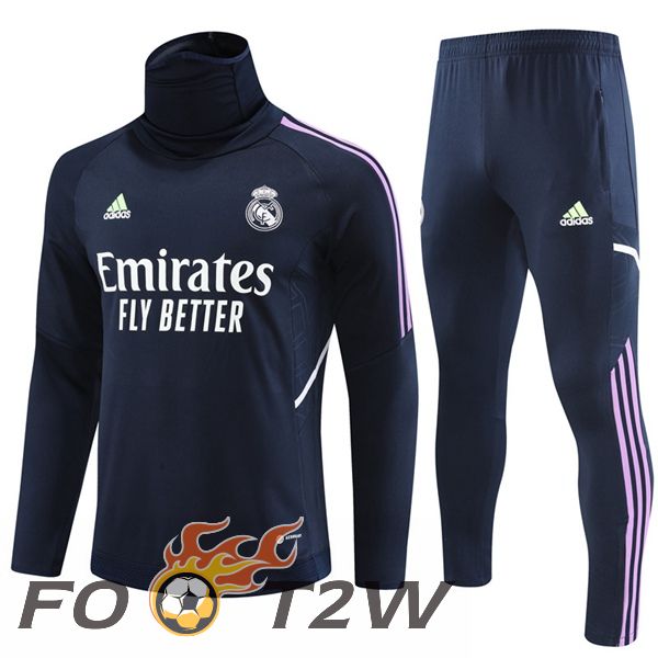 Ensemble Survetement de Foot Real Madrid Col Haut Bleu Royal 2023/2024