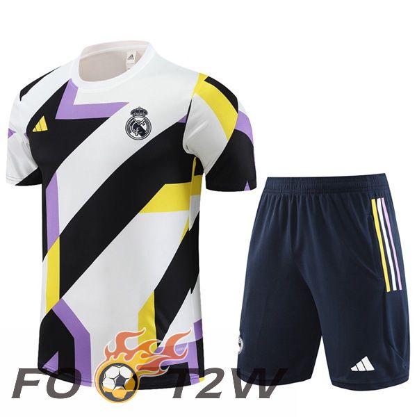 Ensemble Training T-Shirts Real Madrid + Shorts Blanc Noir 2023/2024