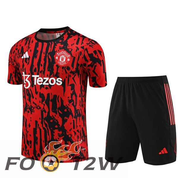 Ensemble Training T-Shirts Manchester United + Shorts Noir Rouge 2023/2024