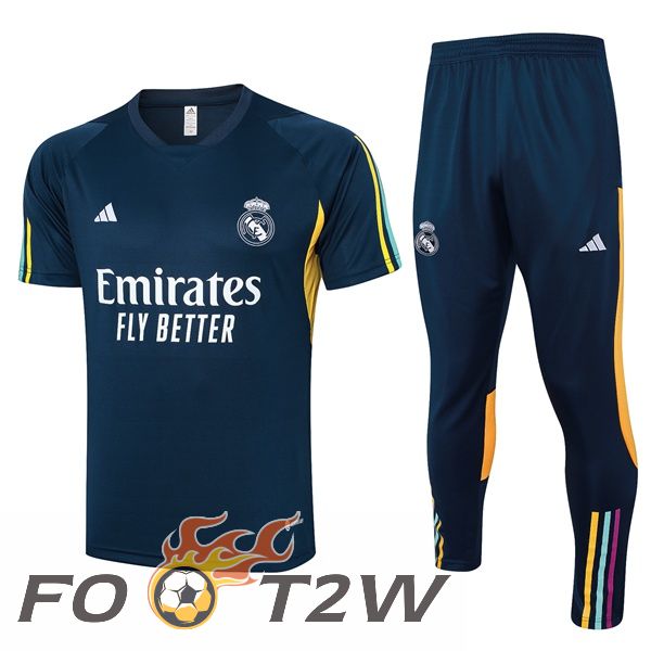 Ensemble Training T-Shirts Real Madrid + Pantalons Bleu Royal 2023/2024