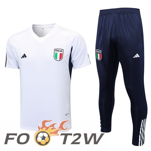 Ensemble Training T-Shirts Italie + Pantalon Blanc 2023/2024