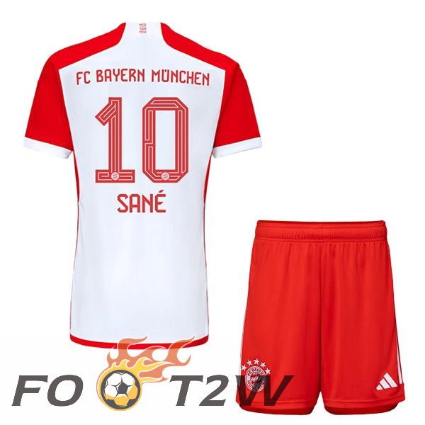 Maillot De Foot Bayern Munich (Sané 10) Enfant Domicile Blanc Rouge 2023/2024