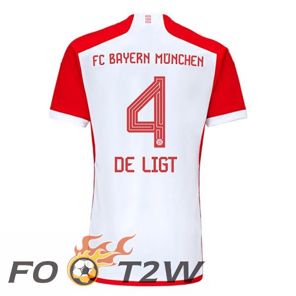 Maillot De Foot Bayern Munich (de Ligt 4) Domicile Blanc Rouge 2023/2024