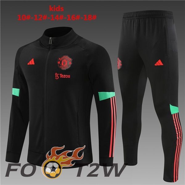 Ensemble Veste Survetement De Foot Manchester United Enfant Noir 2023/2024