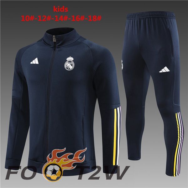 Ensemble Veste Survetement De Foot Real Madrid Enfant Bleu Royal 2023/2024