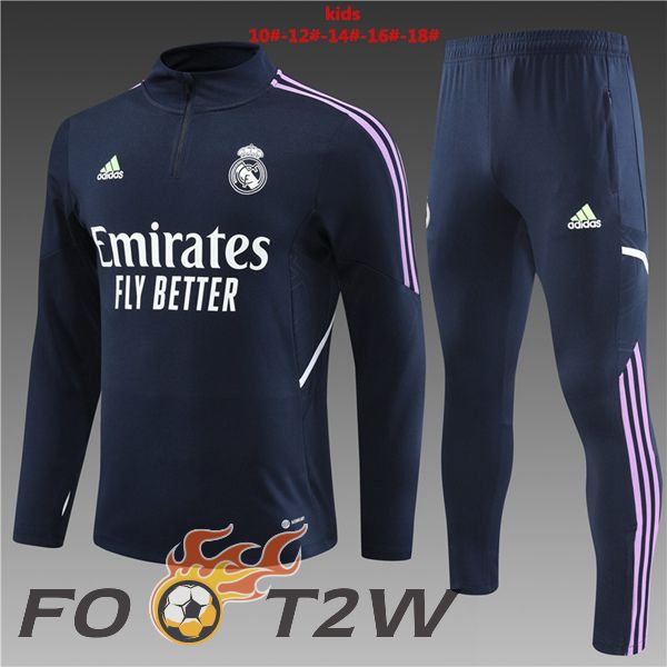 Ensemble Survetement de Foot Real Madrid Enfant Bleu Royal 2023/2024