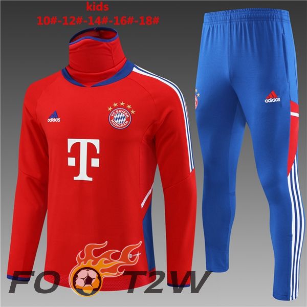 Ensemble Survetement de Foot Bayern Munich Col Haut Enfant Rouge 2023/2024