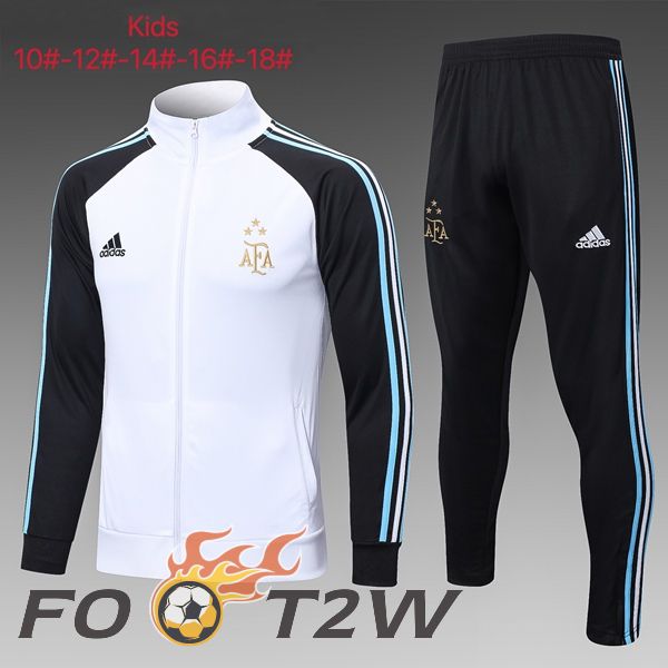 Ensemble Survetement Foot - Veste Argentine Enfant Blanc Noir 2023/2024