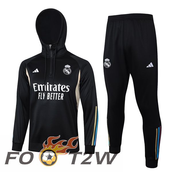 Ensemble Survetement De Foot A Capuche Real Madrid Noir 2023/2024