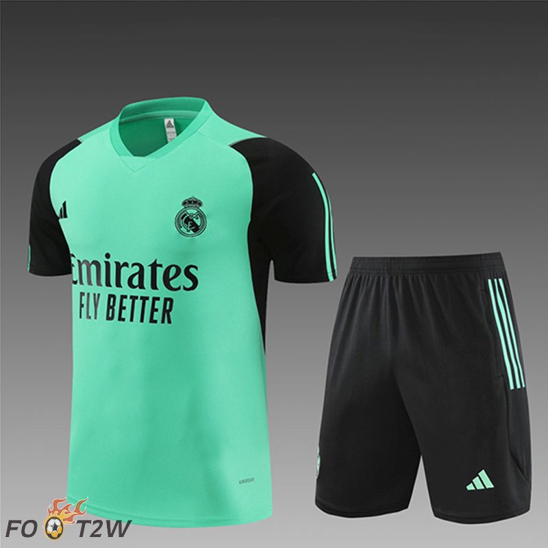 Ensemble Training T-Shirts + Shorts Real Madrid Enfant Vert/Noir 2024/2025