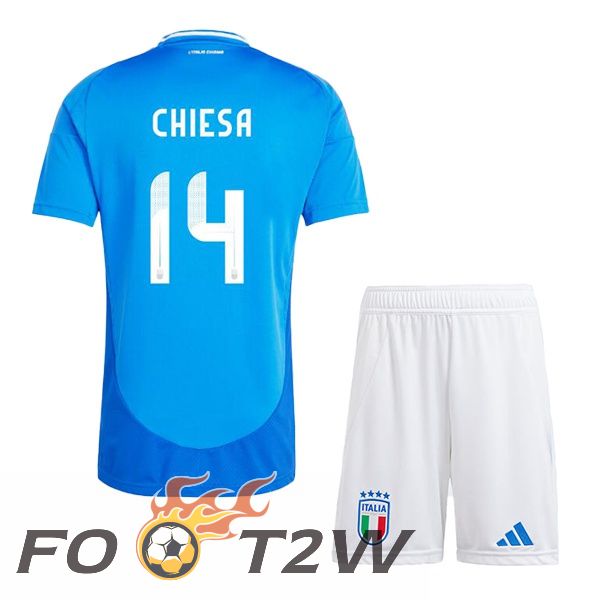 Maillot Equipe De Italie (CHIESA 14) Enfant Domicile Bleu UEFA Euro 2024