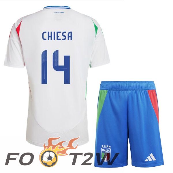 Maillot Equipe De Italie (CHIESA 14) Enfant Exterieur Blanc UEFA Euro 2024