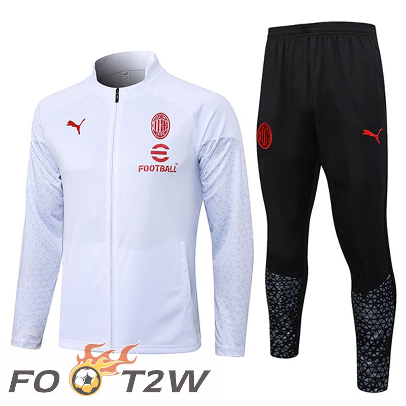 Ensemble Veste Survetement De Foot AC Milan Blanc 2023/2024