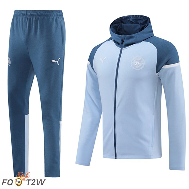 Ensemble Survetement Veste A Capuche Coupe-Vent Manchester United Bleu 2024/2025