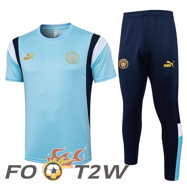 Ensemble Training T-Shirts Manchester City + Pantalon Bleu 2024/2025