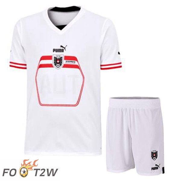 Maillot Foot Autriche Enfant Exterieur Blanc 2022/2023