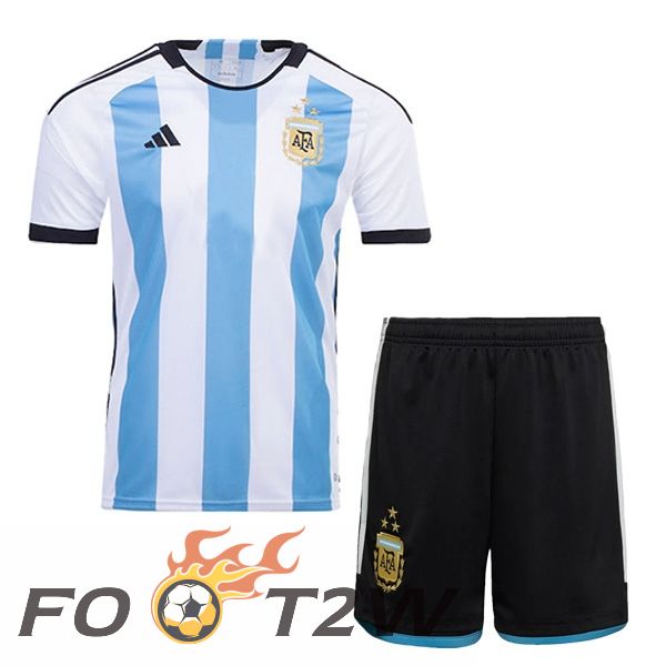 Maillot De Foot Argentine 3 Stars Enfant Domicile Blanc Bleu 2022/2023