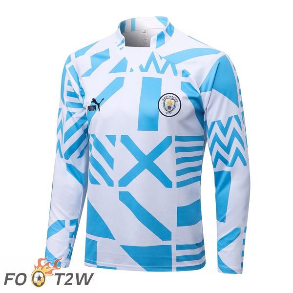 Training Sweatshirt Manchester City Homme Blanc Bleu 2022/2023