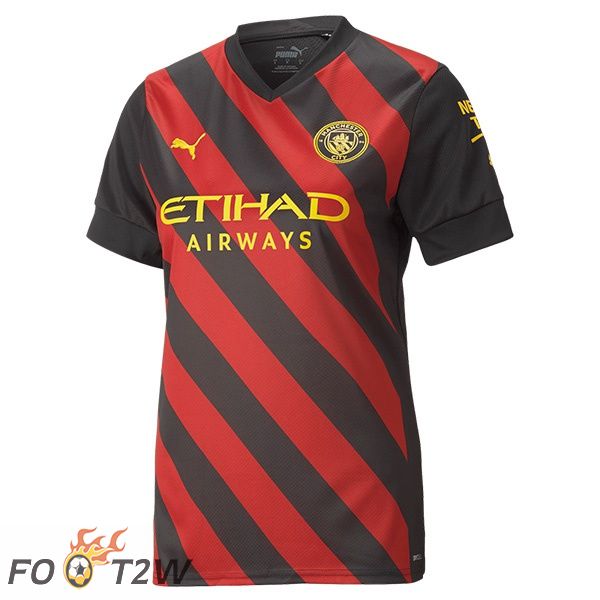 Maillot de Foot Manchester City Femme Exterieur Rouge Noir 2022/2023