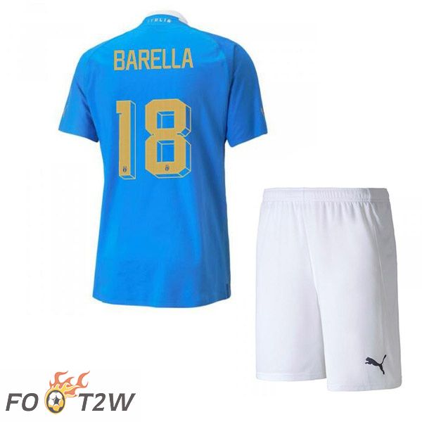 Maillot Foot Equipe de Italie（Barella 18）Enfant Domicile Bleu 2022/2023