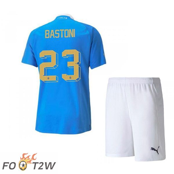 Maillot Foot Equipe de Italie（Bastoni 23）Enfant Domicile Bleu 2022/2023