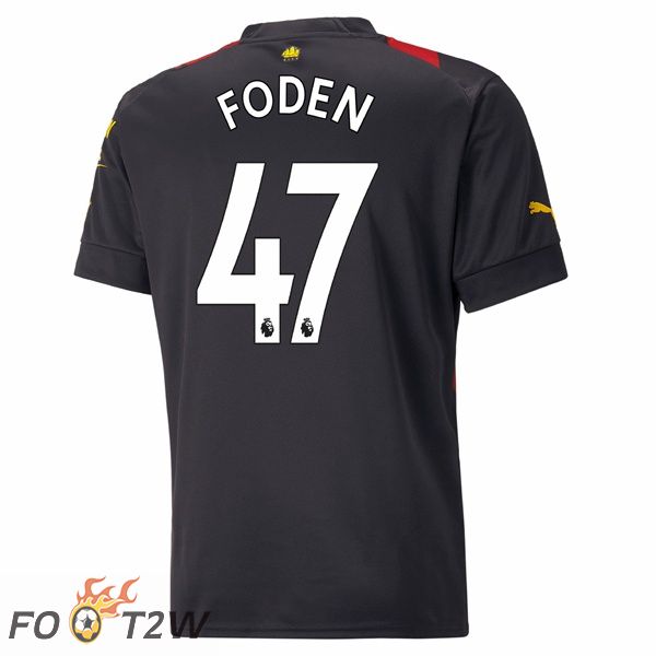 Maillot de Foot Manchester City (Phil Foden 47) Exterieur Rouge Noir 2022/2023