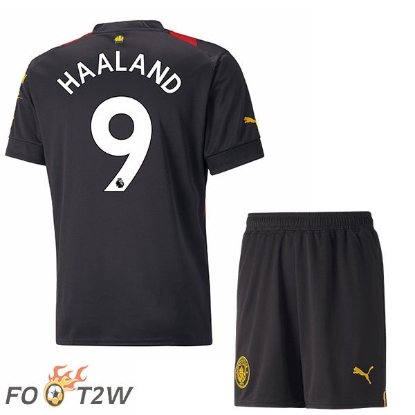 Maillot de Foot Manchester City (Erling Haaland 9) Enfant Exterieur Rouge Noir 2022/2023