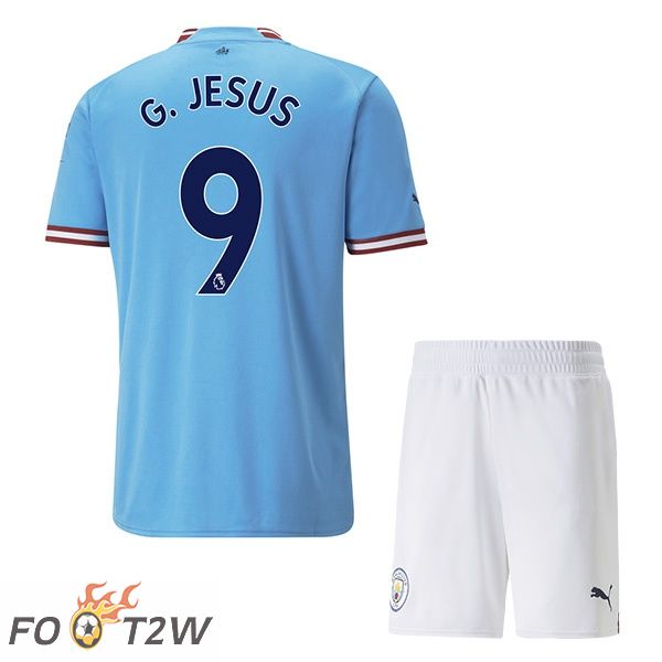 Maillot de Foot Manchester City (Gabriel Jesus 9) Enfant Domicile Bleu 2022/2023