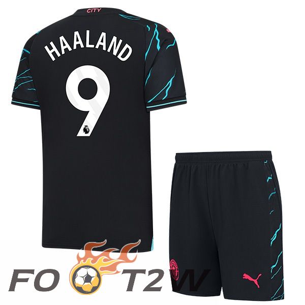 Maillot De Foot Manchester City (Erling Haaland 9) Enfant Third Bleu Noir 2023/2024