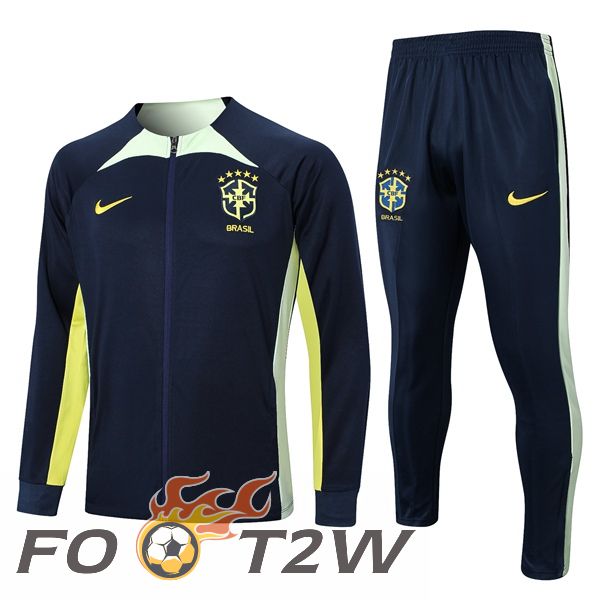 Ensemble Veste Survetement De Foot Bresil Bleu Royal 2023/2024