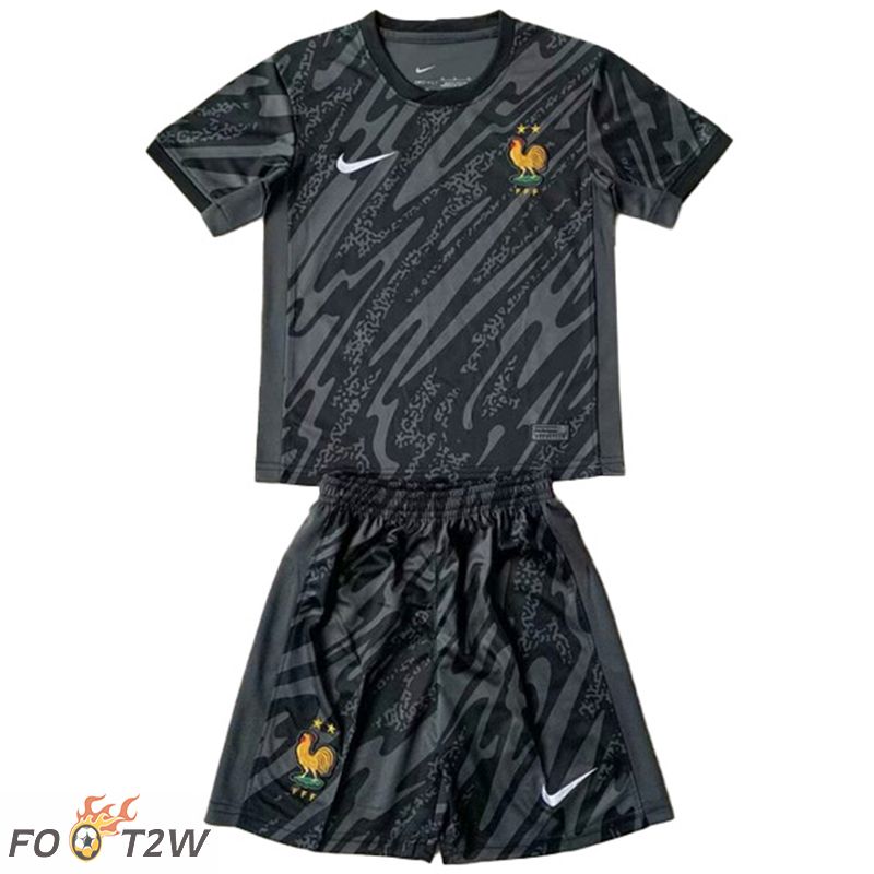 Maillot De Foot France Enfant Gardien De But Noir UEFA Euro 2024