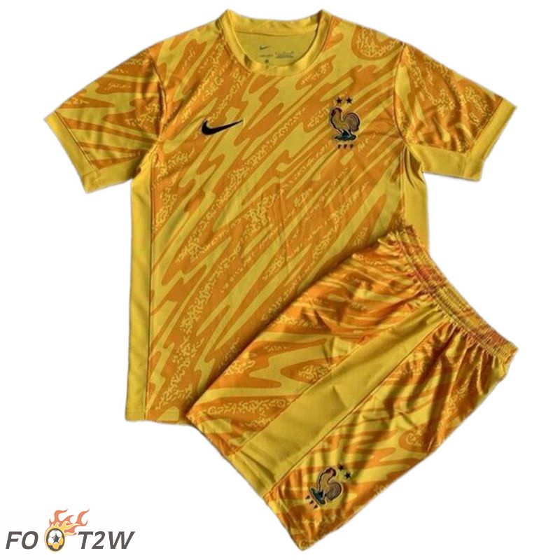 Maillot De Foot France Enfant Gardien De But Jaune UEFA Euro 2024