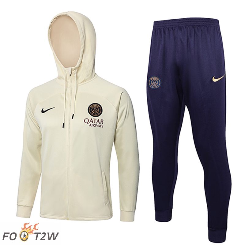 Ensemble Survetement Veste A Capuche Coupe-Vent PSG Beige 2024/2025