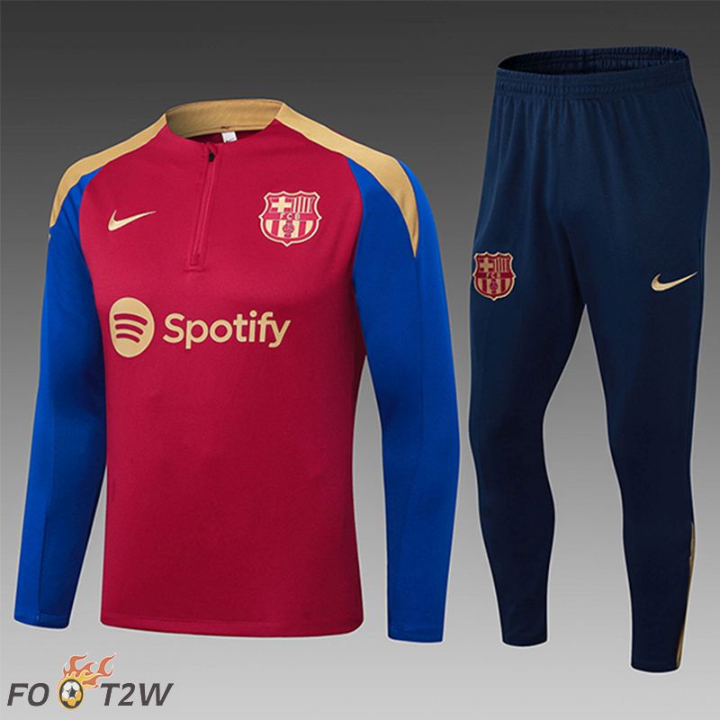 Ensemble Survetement De Foot FC Barcelone Enfant Rouge/Bleu/Jaune 2024/2025