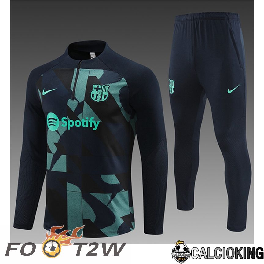 Ensemble Survetement De Foot FC Barcelone Enfant Noir/Vert 2024/2025