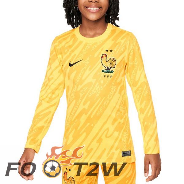 Maillot Equipe France Enfant Gardien De but Manche longue Jaune 2024/2025