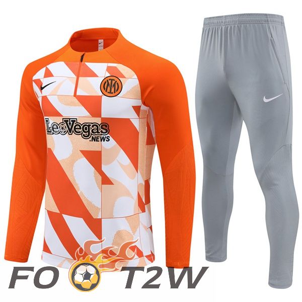 Ensemble Survetement De Foot Inter Milan Blanc Orange 2024/2025