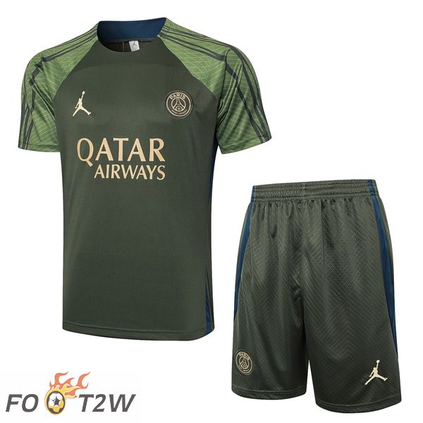 Ensemble Training T-Shirts Paris PSG + Shorts Vert 2024/2025